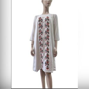 POLAGRAM Roolee Ivory Embroidered Midi Cottagecore Dress Cotton BOHO